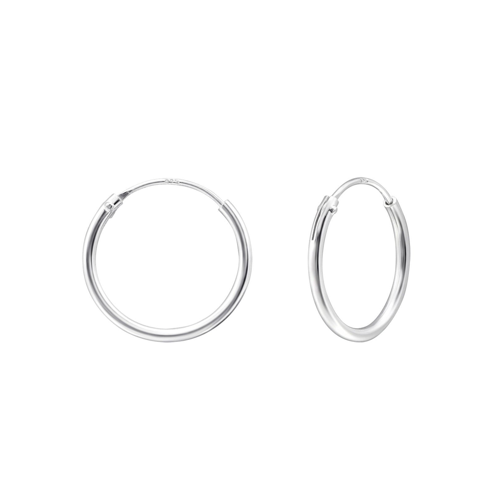 14mm sterling silver hoop earrings on a white background