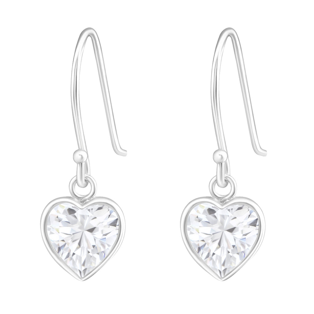 Crystal Heart Sterling Silver Earrings With Cubic Zirconia