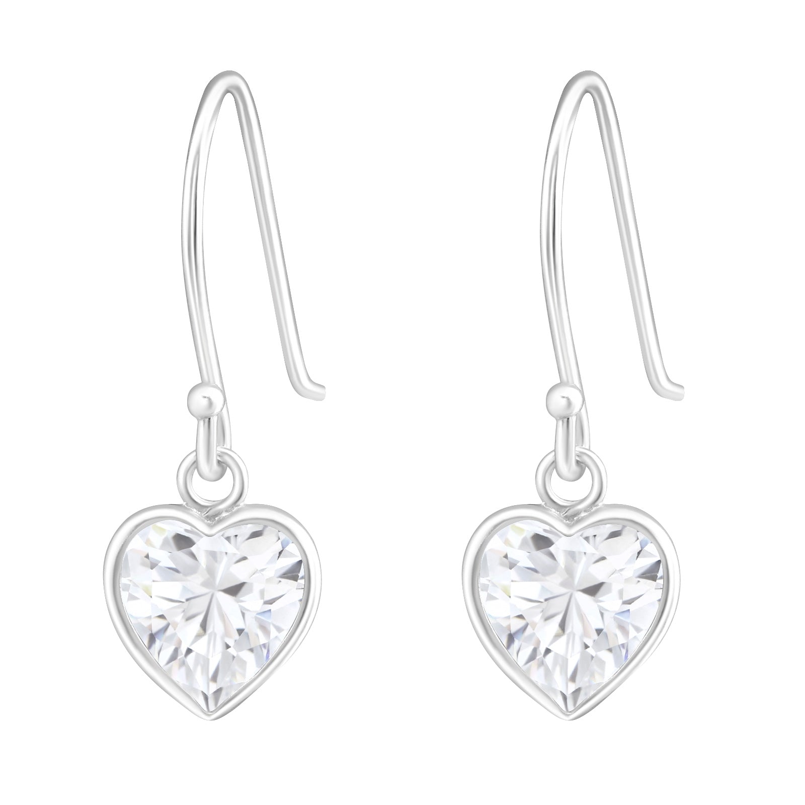 Crystal Heart Sterling Silver Earrings With Cubic Zirconia