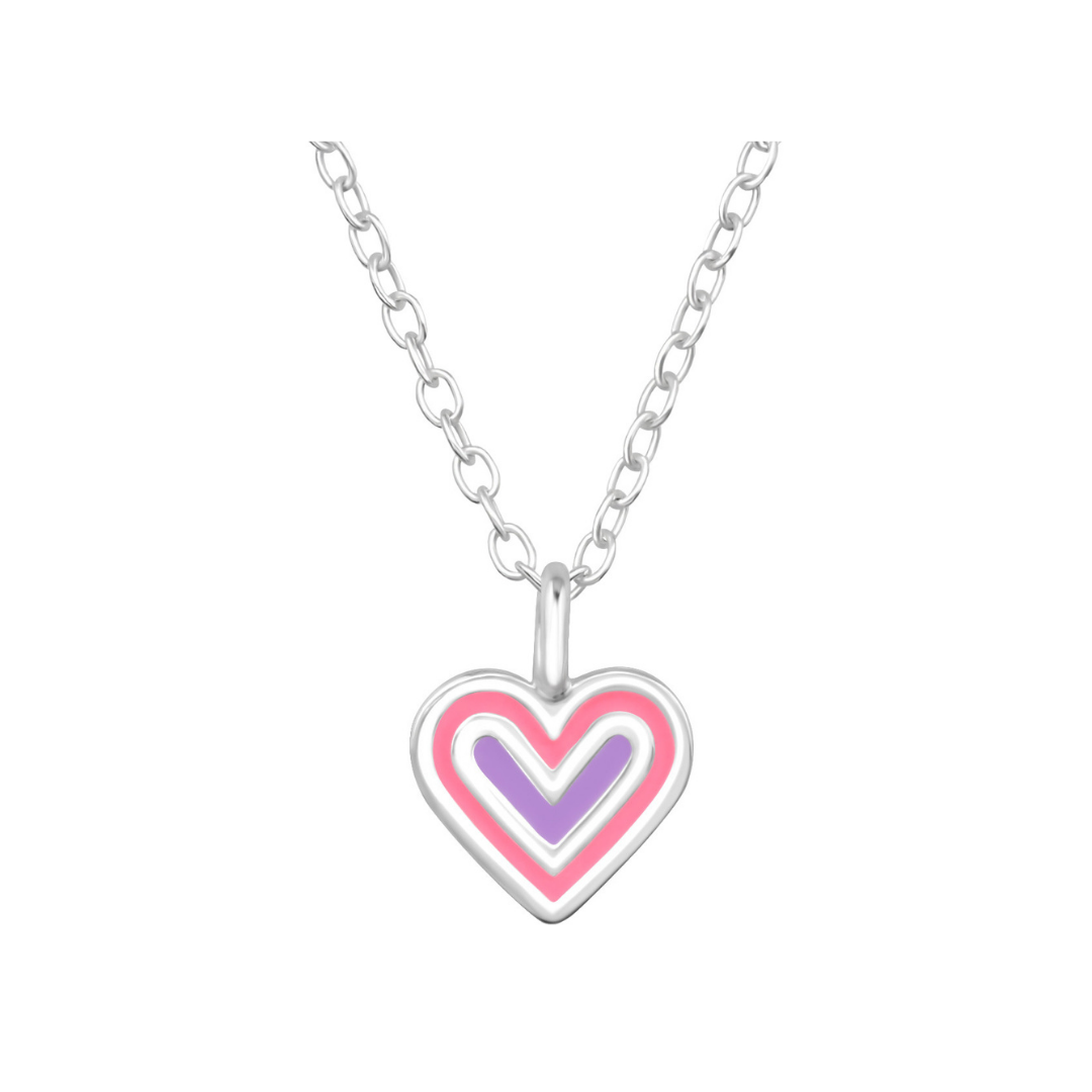 Heart sterling silver necklace with epoxy on a white background