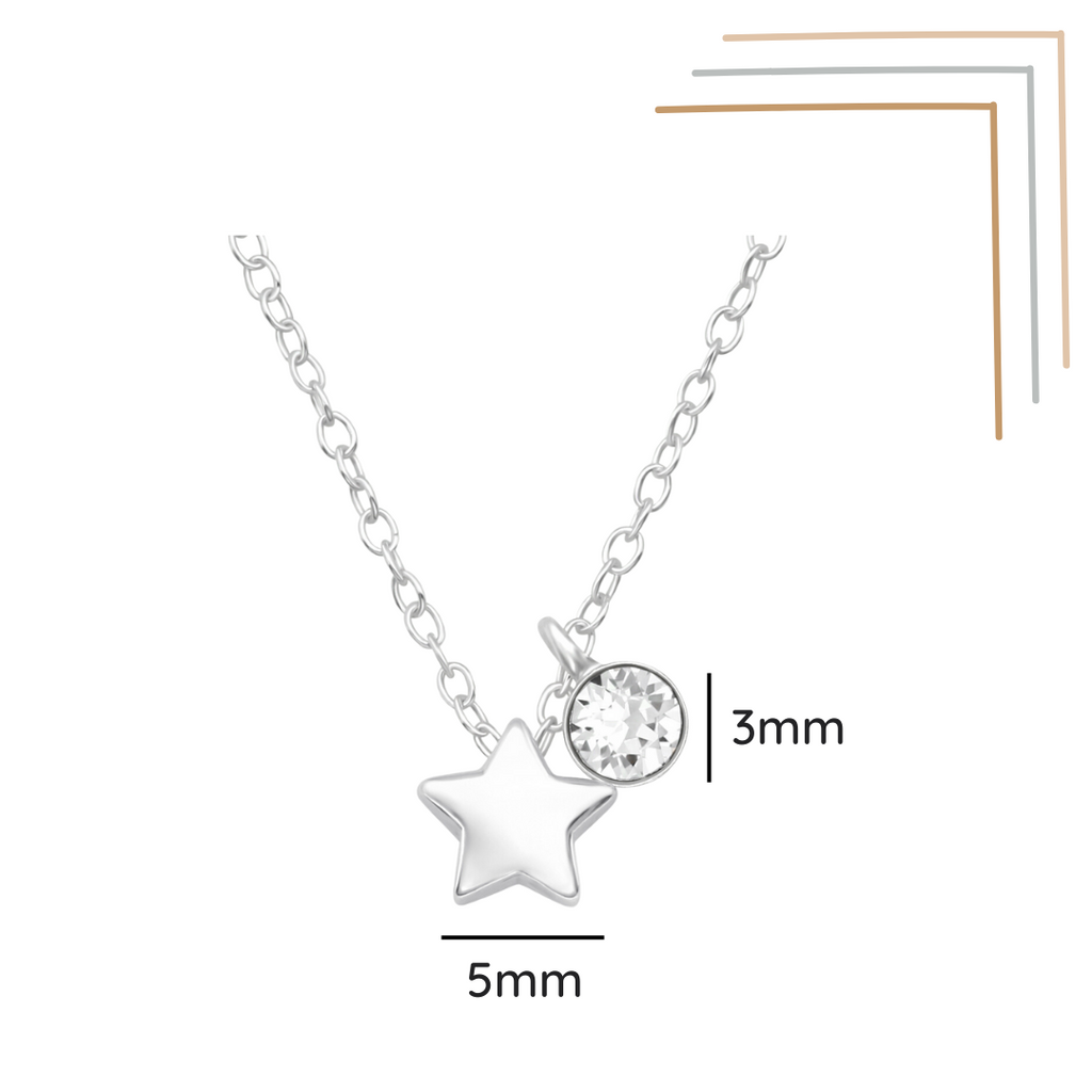 Star sterling silver necklace with crystal shown from an alternate angle