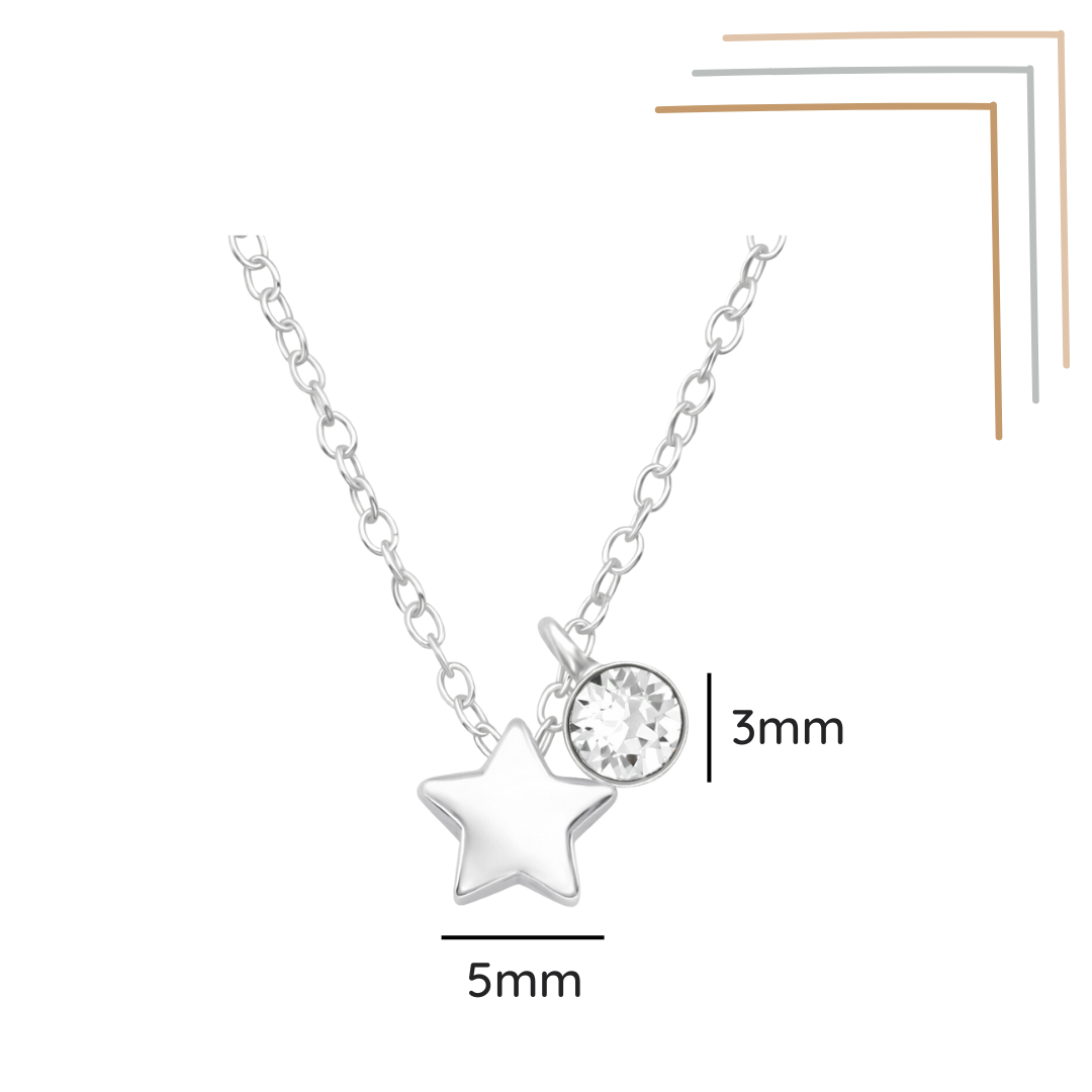 Star sterling silver necklace with crystal shown from an alternate angle