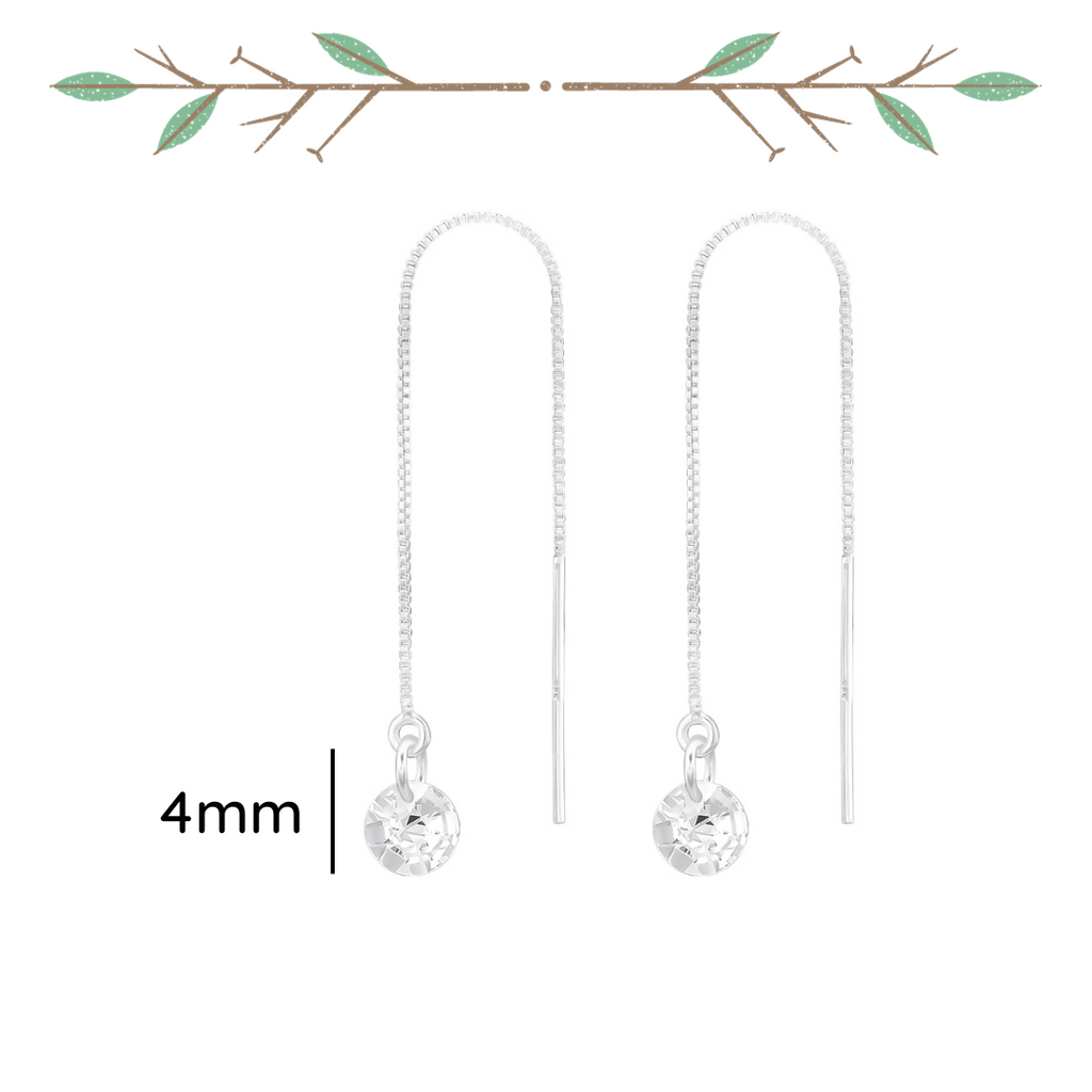 Thread Through Round Sterling Silver Earrings With Cubic Zirconia