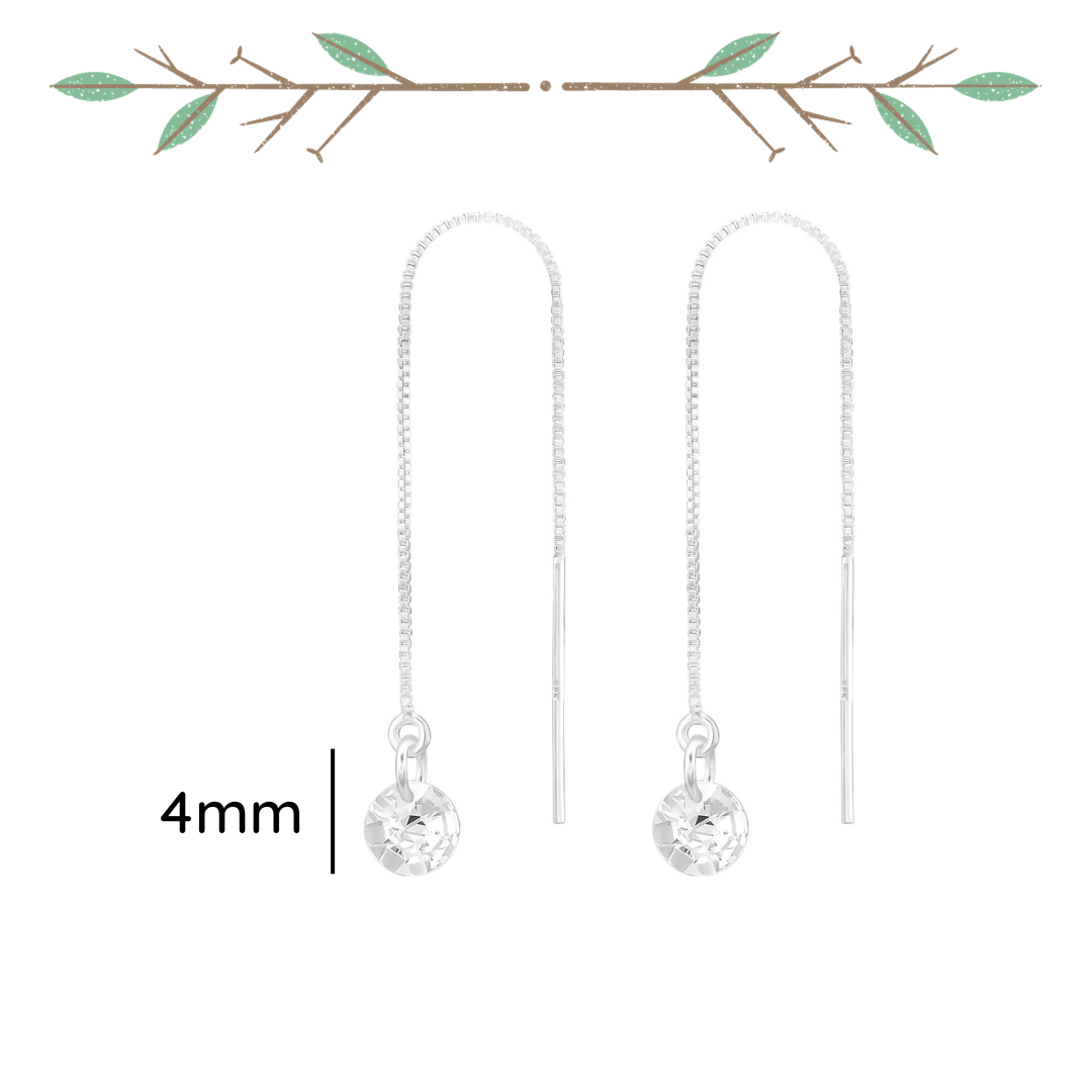 Thread Through Round Sterling Silver Earrings With Cubic Zirconia