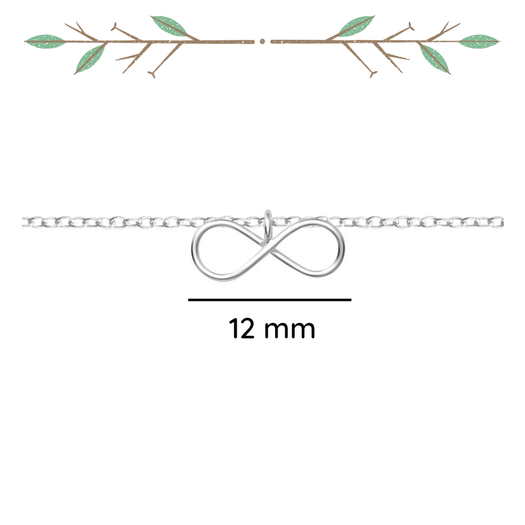 Infinity sterling silver anklet shown from an alternate angle