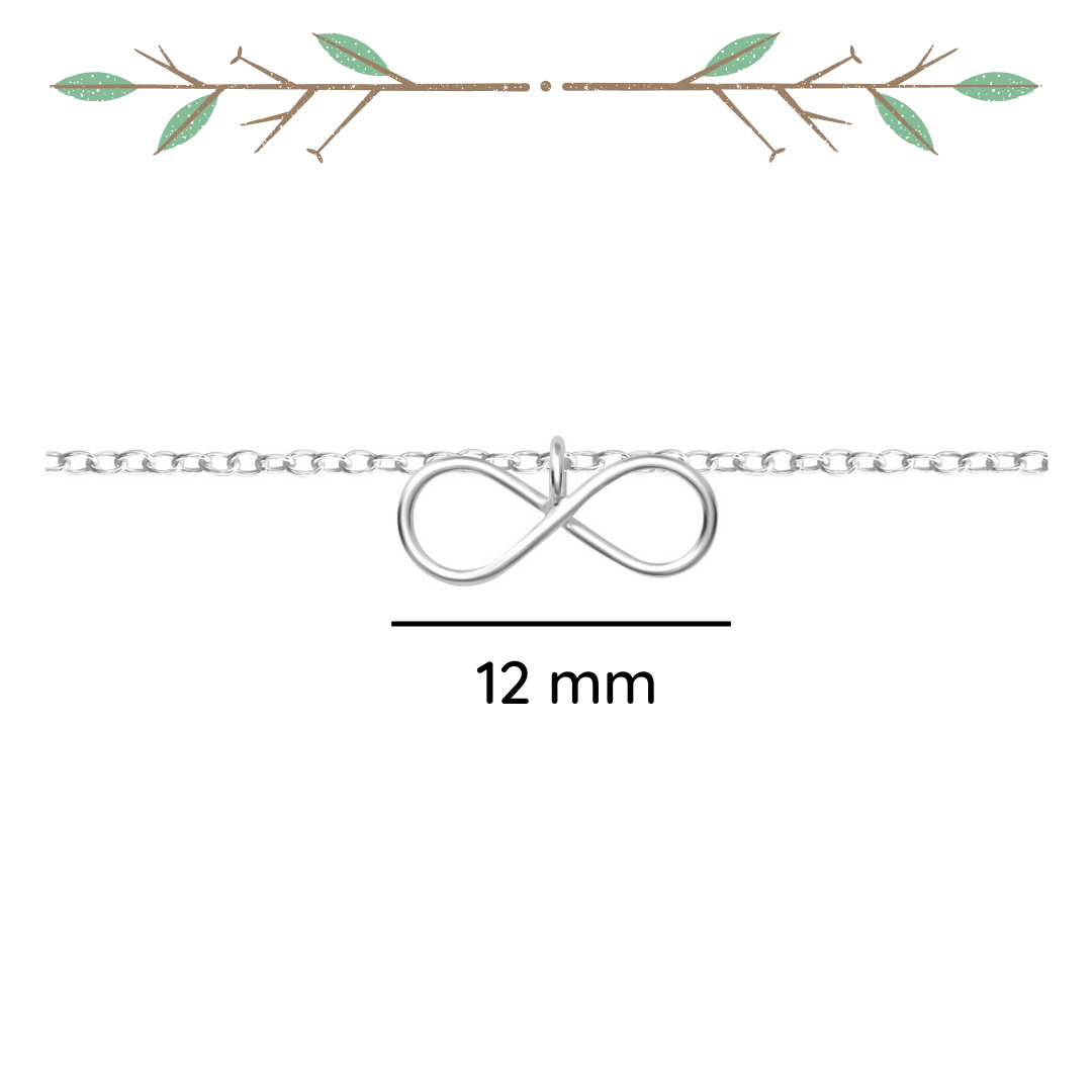 Infinity sterling silver anklet shown from an alternate angle
