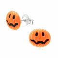 Pumpkin sterling silver ear studs on a white background