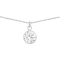 Round cubic zirconia sterling silver necklace on a white background.