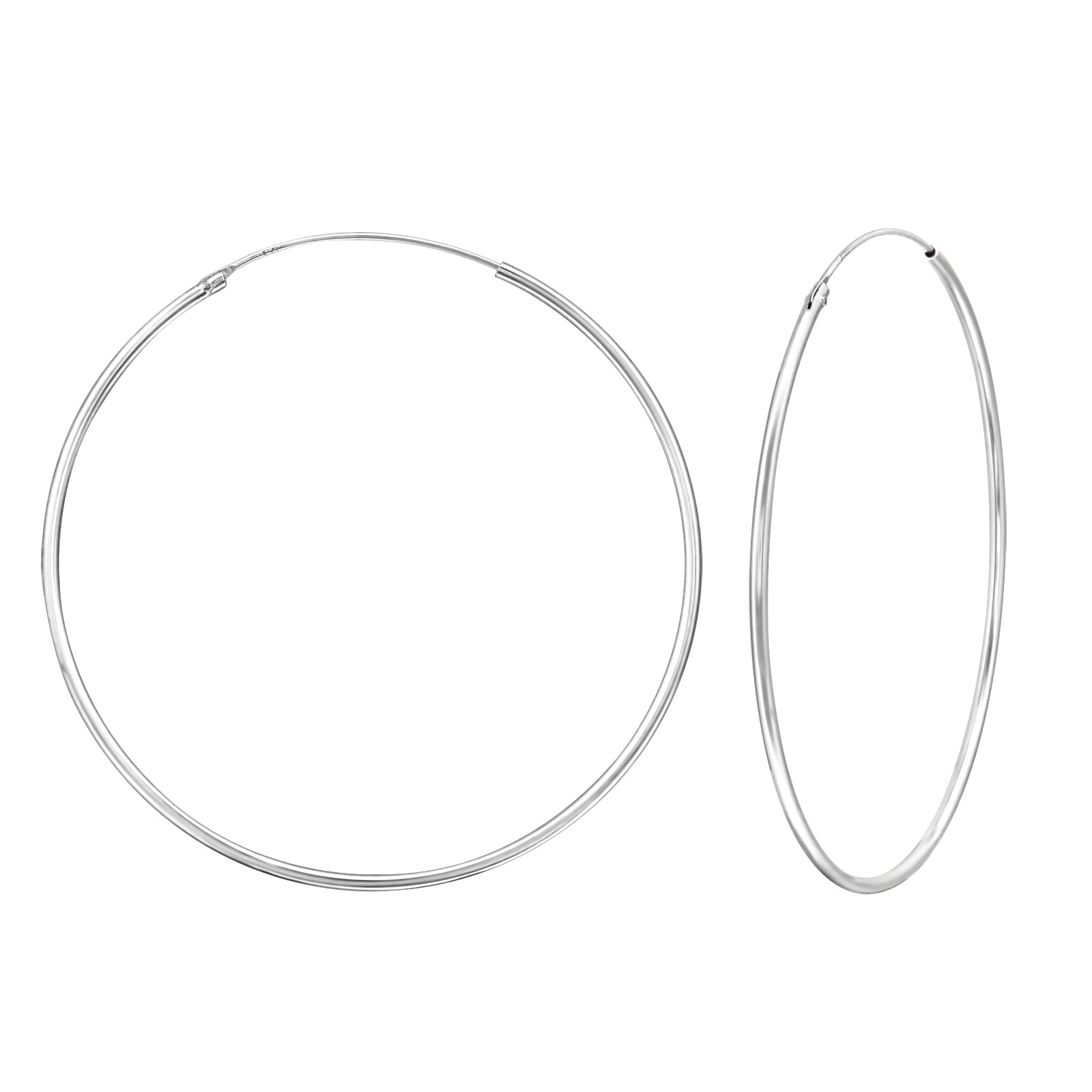 50mm sterling silver ear hoops on a white background