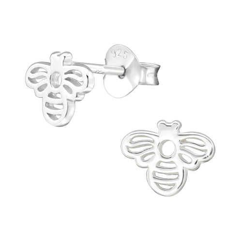 Bee sterling silver ear studs on a white background