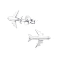 Airplane sterling silver ear studs on a white background