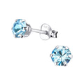 Crystal sterling silver ear studs on a white background