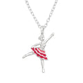 Ballerina cubic zirconia sterling silver children’s necklace with pink epoxy on a white background