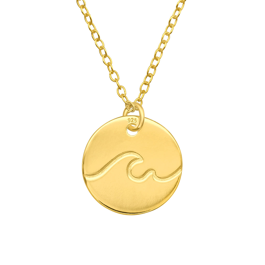 Wave gold-plated sterling silver necklace on a white background