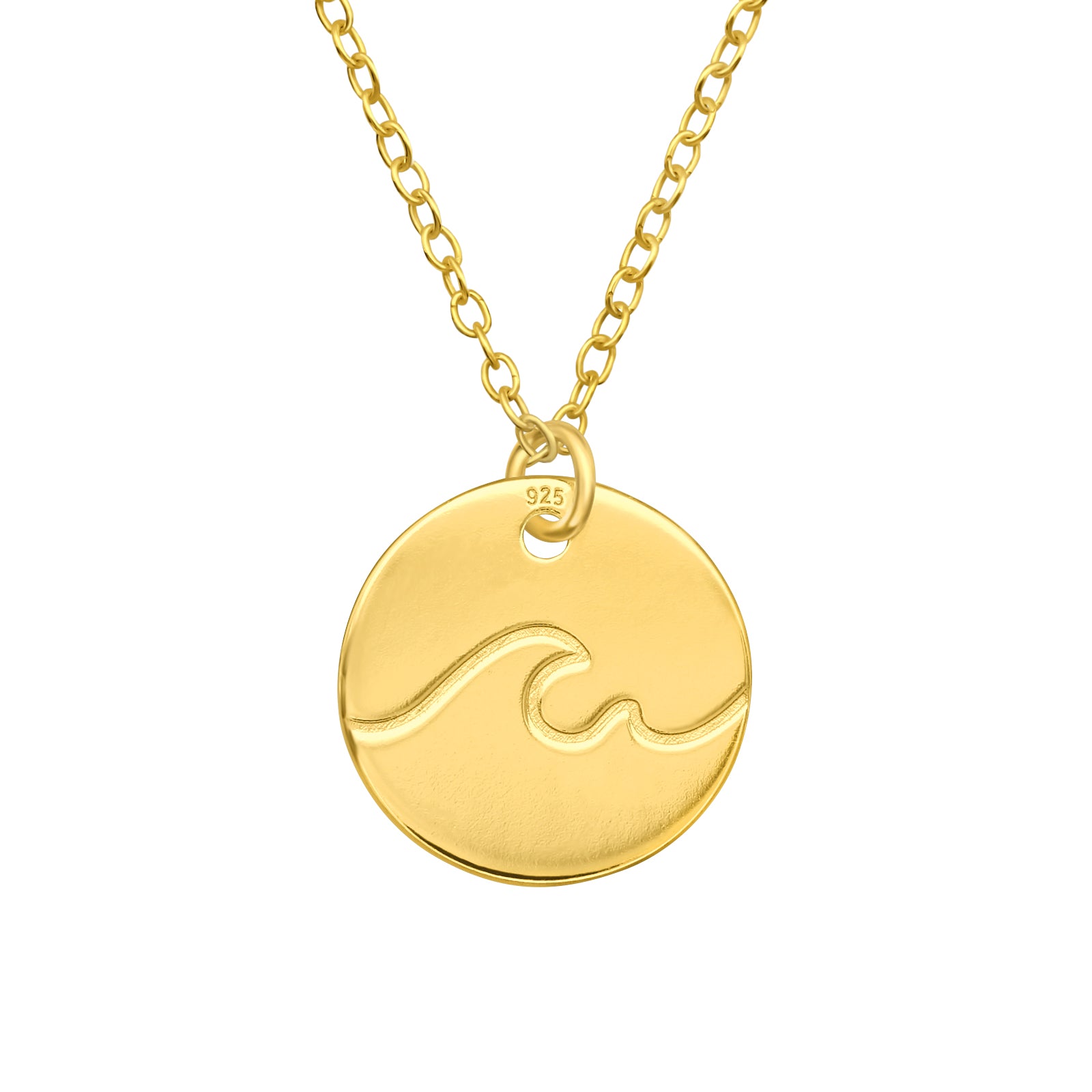 Wave gold-plated sterling silver necklace on a white background
