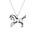 Horse oxidised sterling silver necklace on a white background