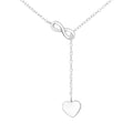 Infinity heart Y sterling silver necklace on a white background