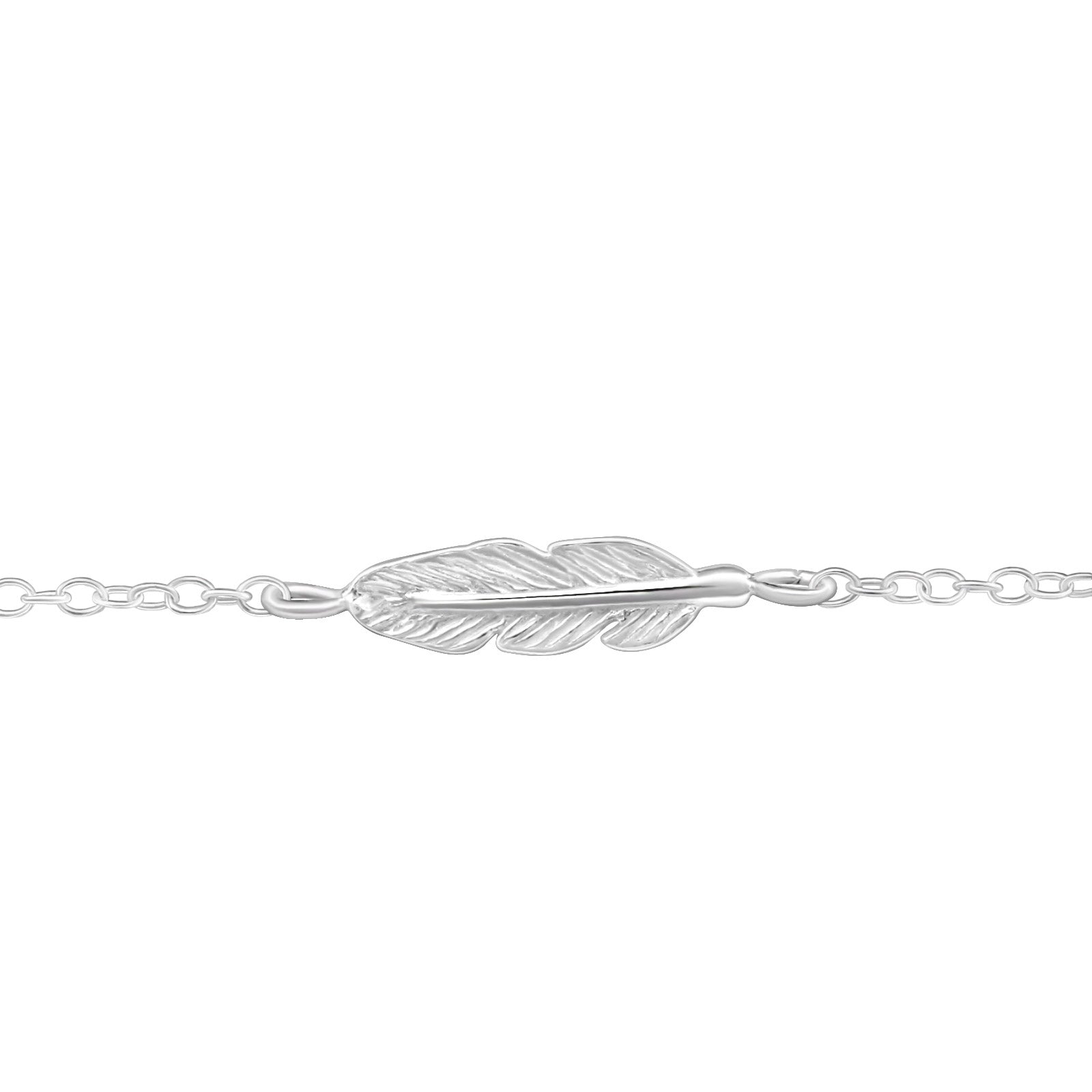 Feather sterling silver bracelet on a white background