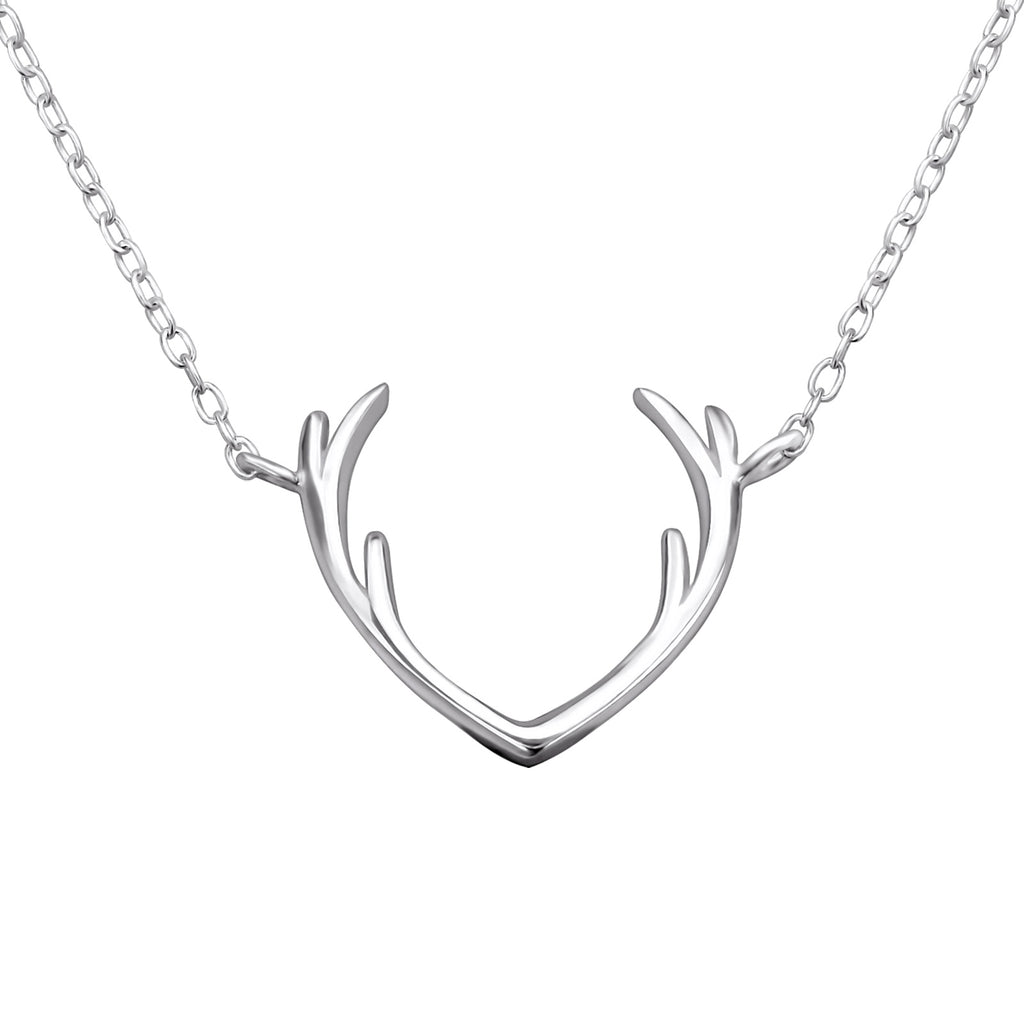 Antler sterling silver necklace on a white background