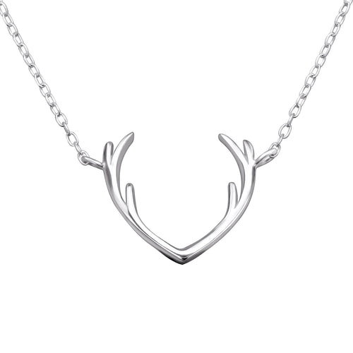 Antler sterling silver necklace on a white background