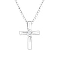 Cross sterling silver necklace with cubic zirconia on a white background