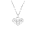 Bee sterling silver necklace with cubic zirconia on a white background