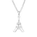 Eiffel Tower cubic zirconia sterling silver necklace on a white background