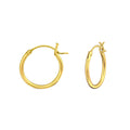 14mm gold-plated sterling silver ear hoops on a white background