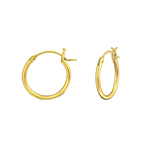 14mm gold-plated sterling silver ear hoops on a white background