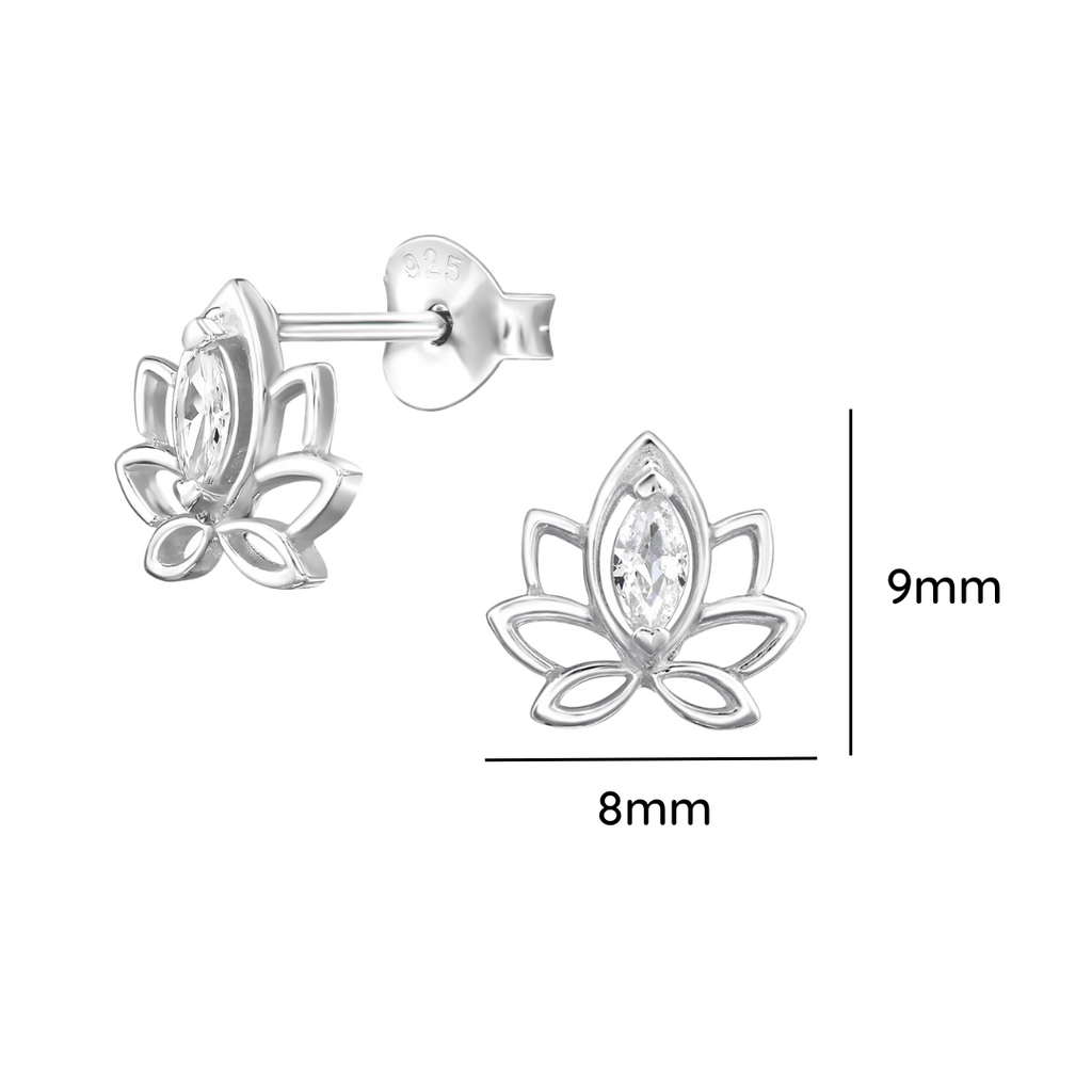Lotus Flower Sterling Silver Ear Studs With Cubic Zirconia