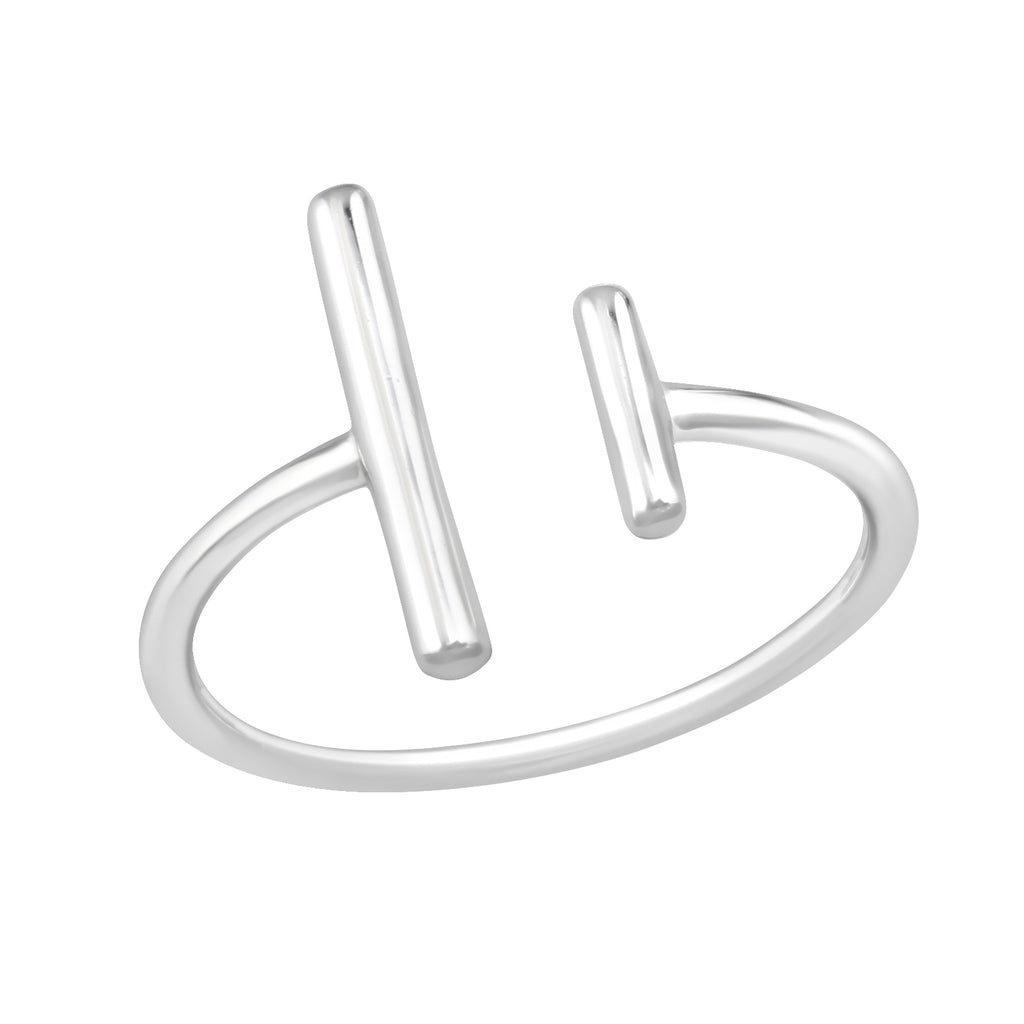 Double bar sterling silver ring on a white background