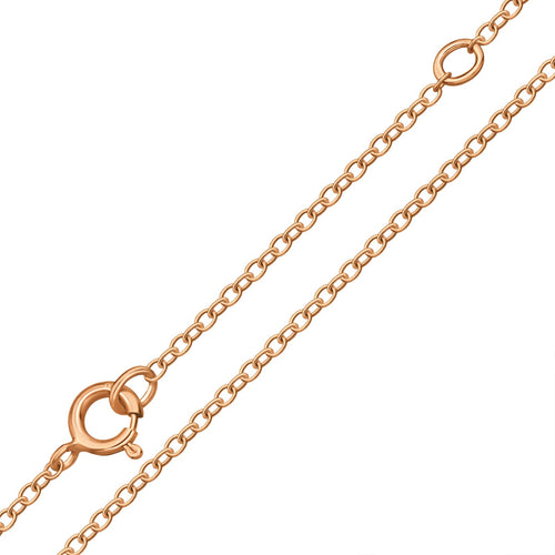 Rose gold chain necklace with clasp on a white background