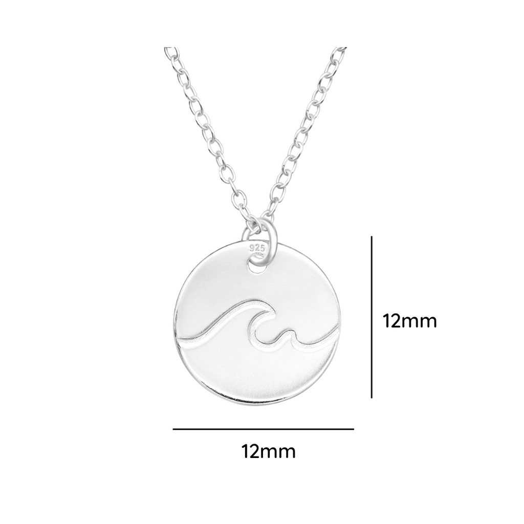 Wave sterling silver necklace shown from an alternate angle