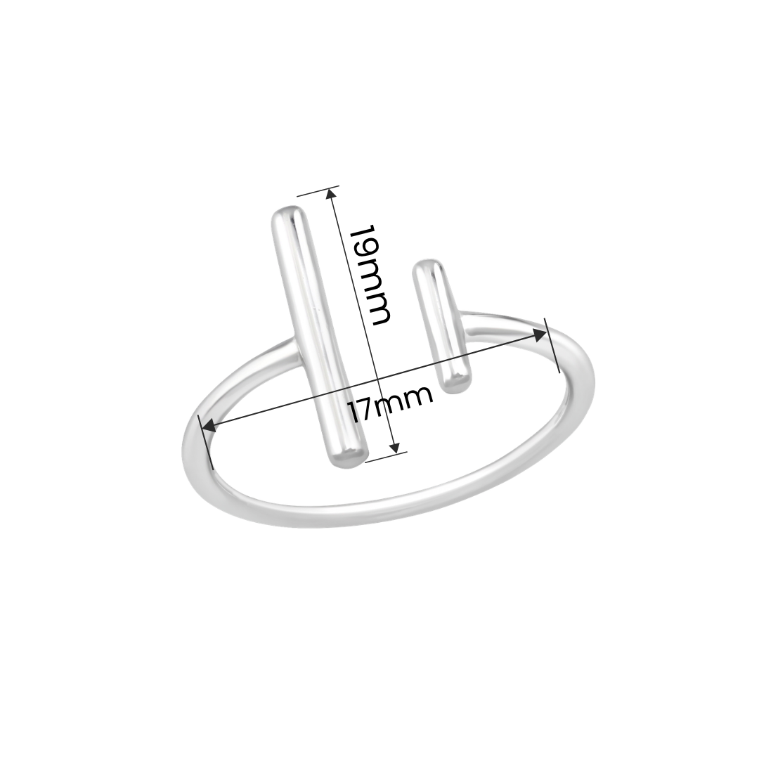 Double bar sterling silver ring shown with product measurements