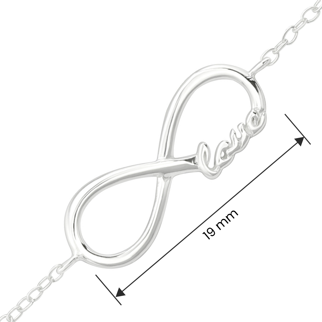 Love Infinity sterling silver bracelet size and measurement guide