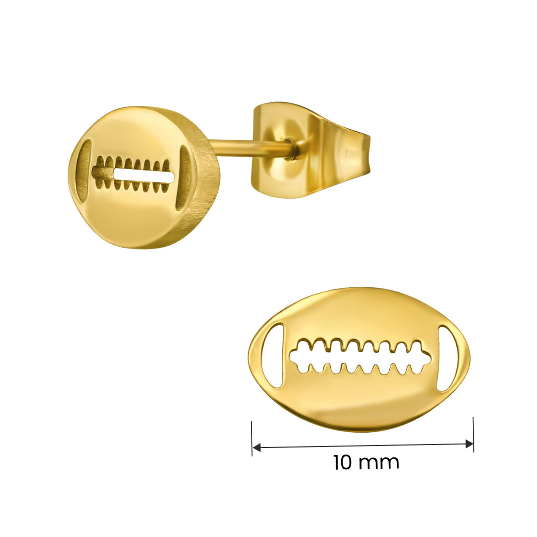 Gold-plated rugby-ball stainless steel ear studs size and measurement guide