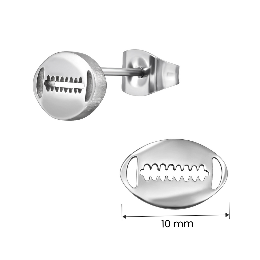 Rugby-ball stainless steel ear studs size and measurement guide