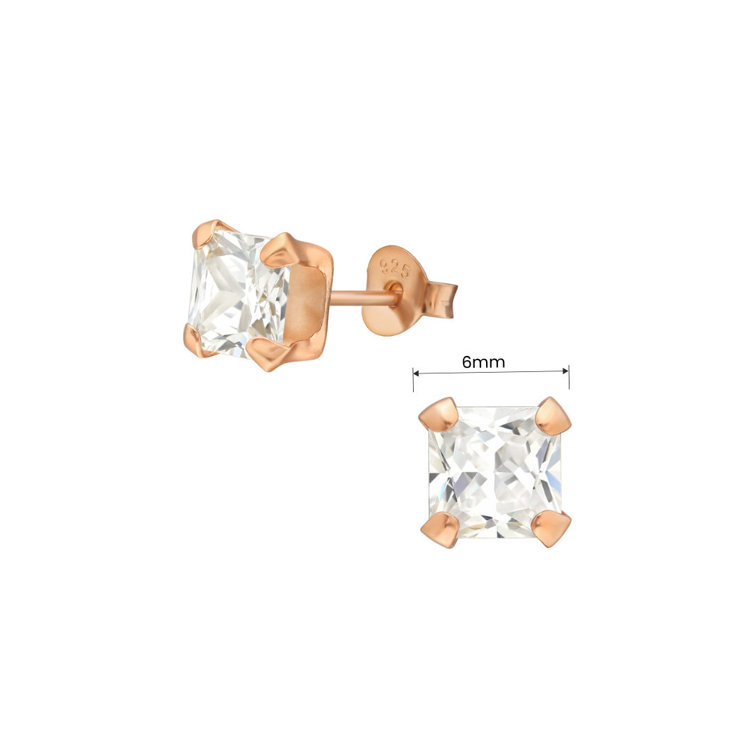 6 mm square sterling silver cubic zirconia ear stud measurements