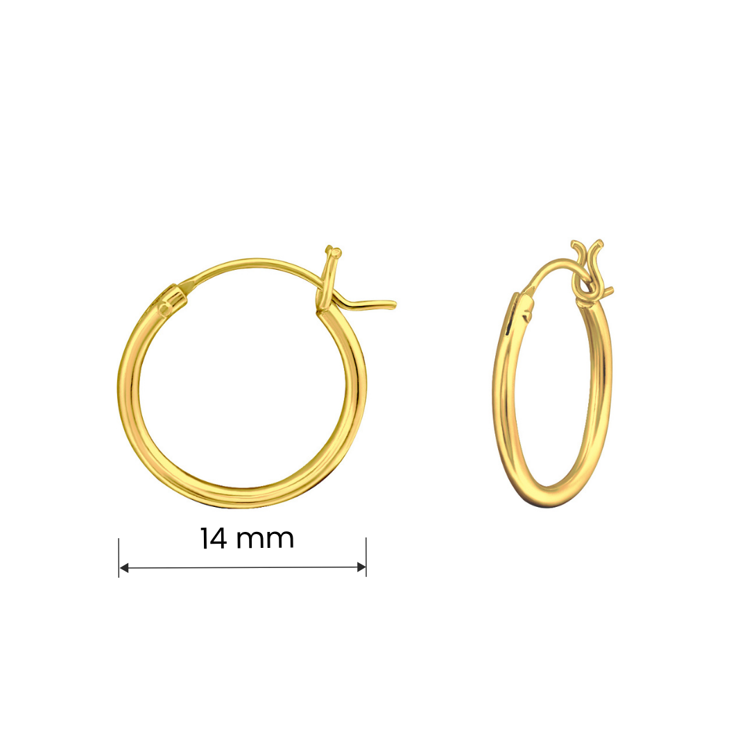 14mm gold-plated sterling silver ear hoops size and measurement guide