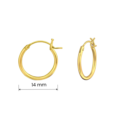 14mm gold-plated sterling silver ear hoops size and measurement guide