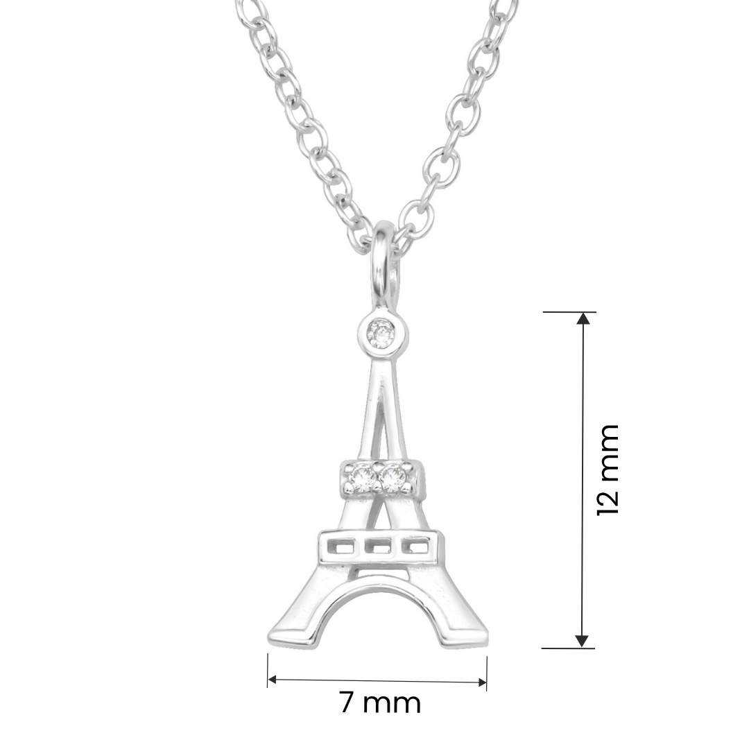 Eiffel Tower cubic zirconia sterling silver necklace size and measurement guide