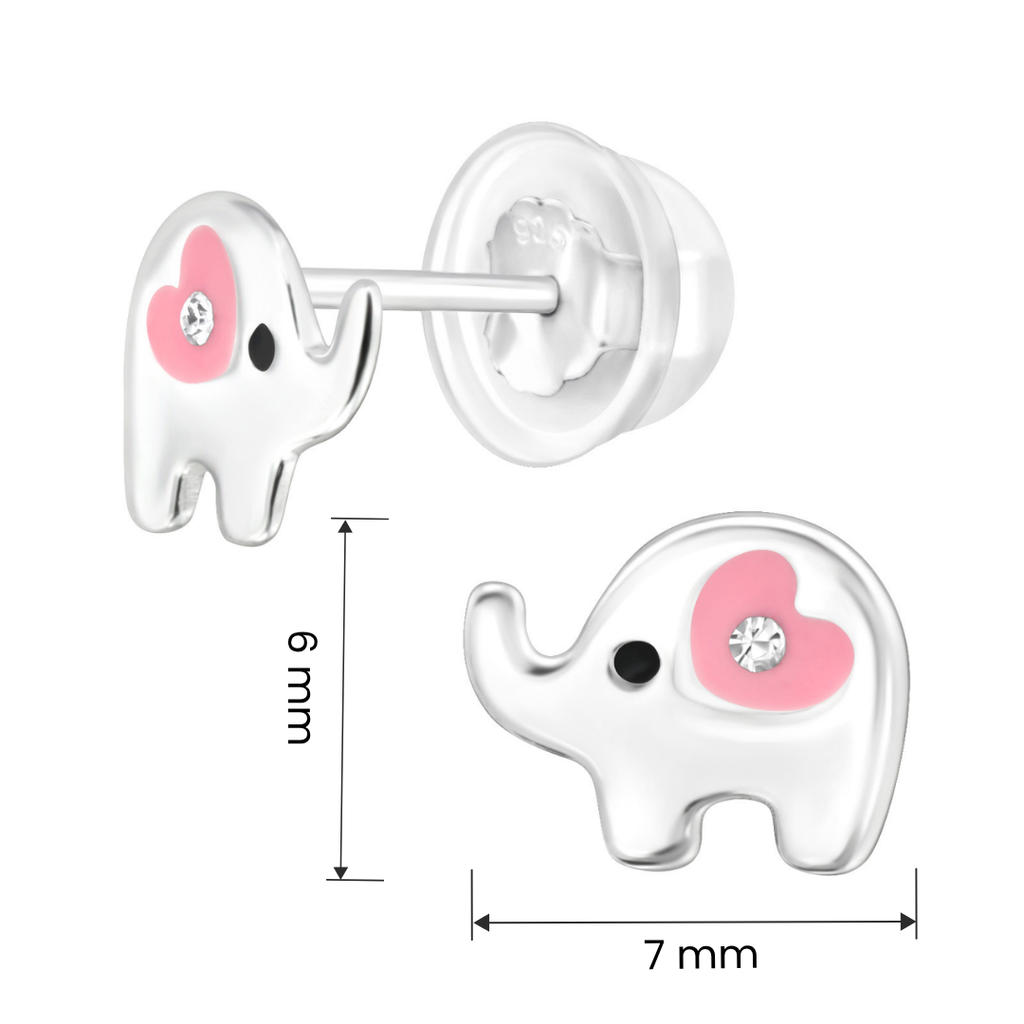 Elephant crystal sterling silver children’s ear studs size and measurement guide