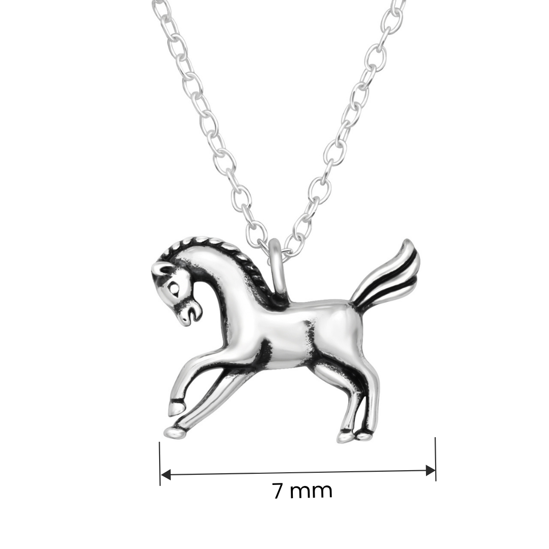 Horse oxidised sterling silver necklace size and measurement guide