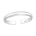 Plain adjustable sterling silver toe ring on a white background