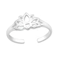 Lotus flower sterling silver toe ring on a white background