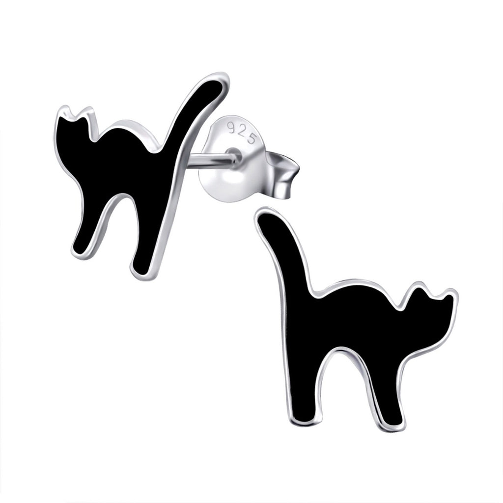 Cat sterling silver ear studs with epoxy on a white background