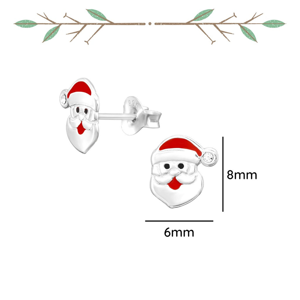 Santa Claus sterling silver ear studs with crystal epoxy shown from an alternate angle