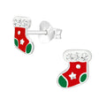 Christmas stocking sterling silver ear studs with crystal epoxy