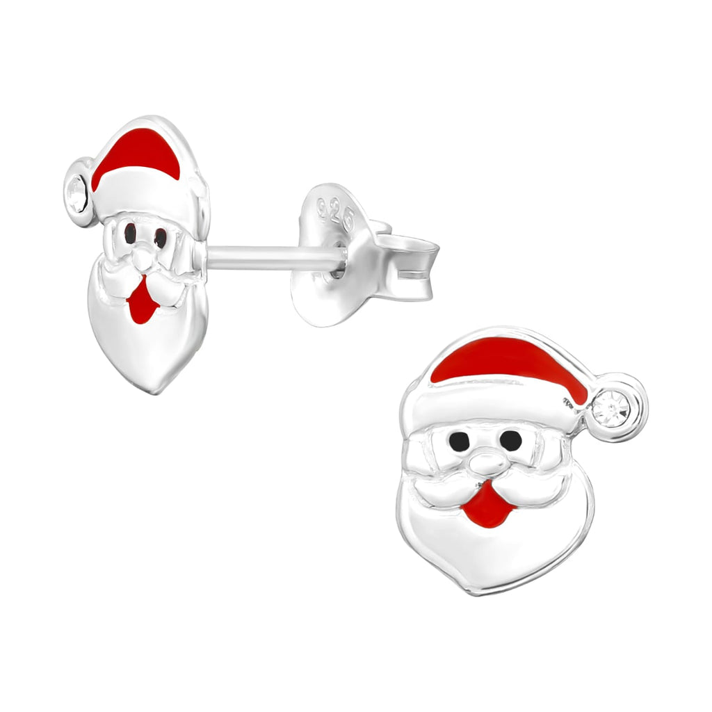 Santa Claus sterling silver ear studs with crystal epoxy on a white background