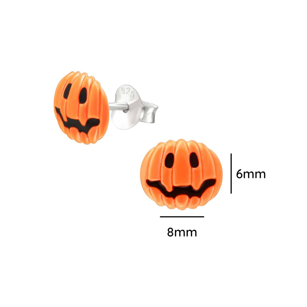 Pumpkin sterling silver ear studs shown from an alternate angle